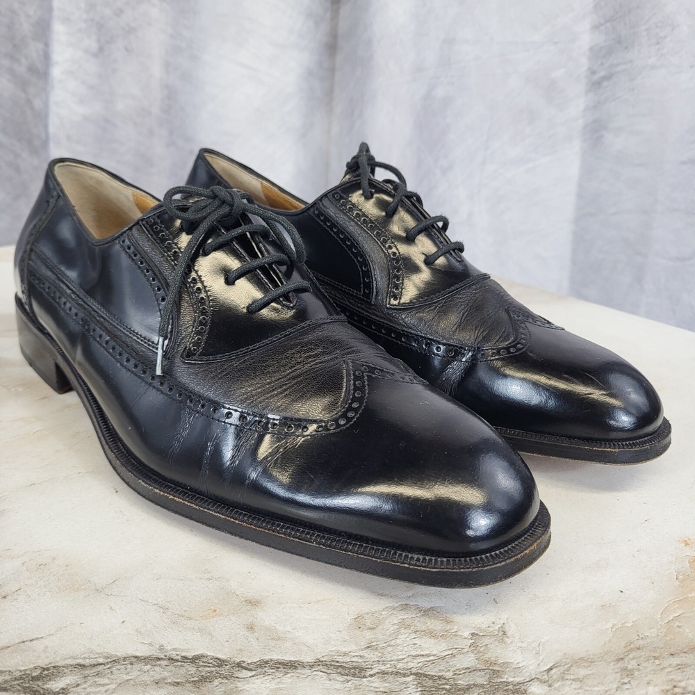 Stamati Mastroianni Wingtip Oxfords Black Shinny Leather Men's Size 10 M
